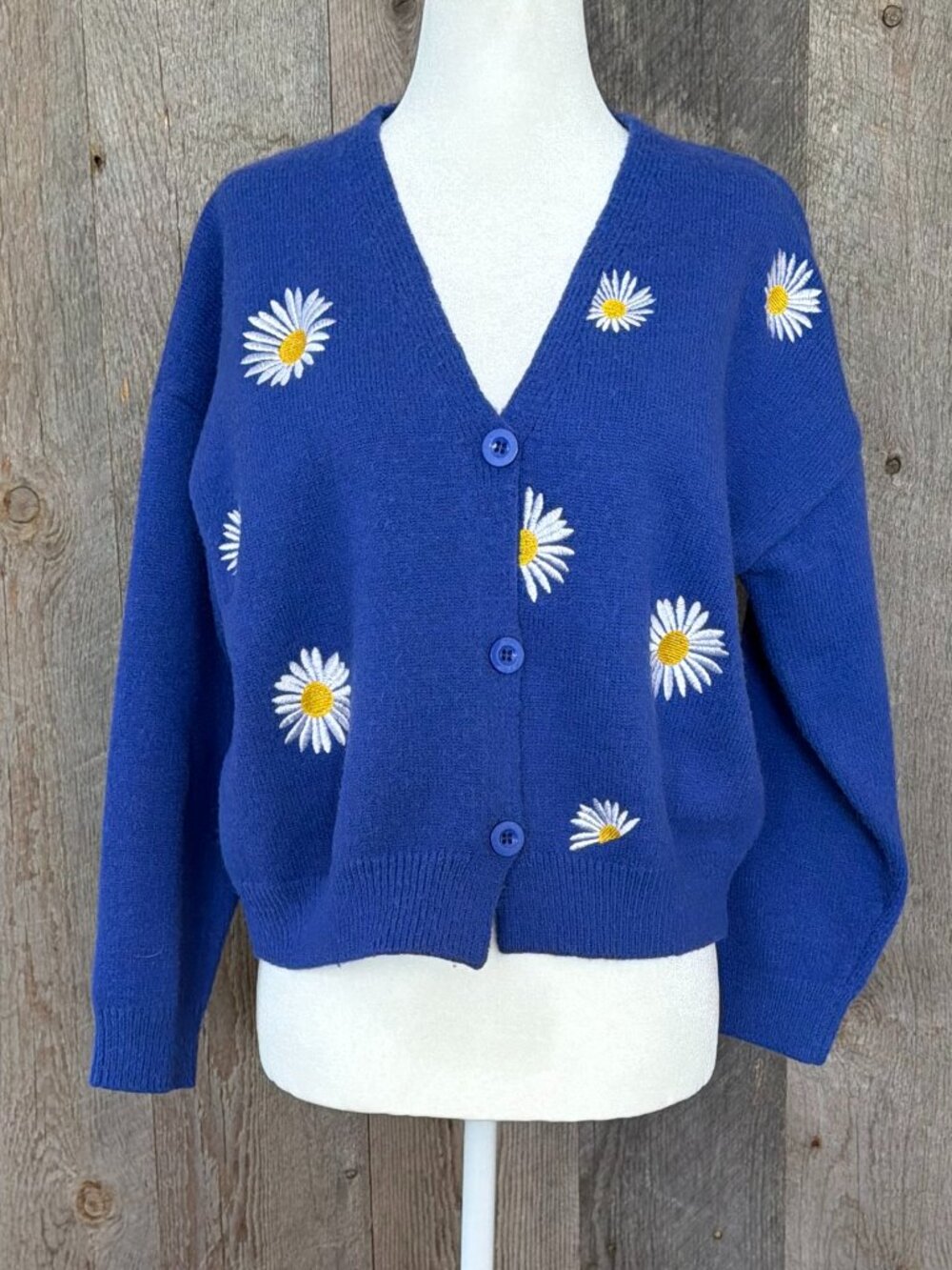 Royal Blue with Daisy Cardigan Size S